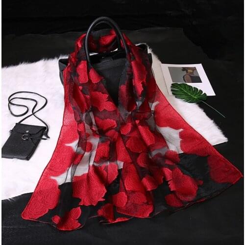 Cut Flower Scarves Female Organza Openwork Lace Sunscreen Shawl Beach Towel Silk Scarfs Head Scarf