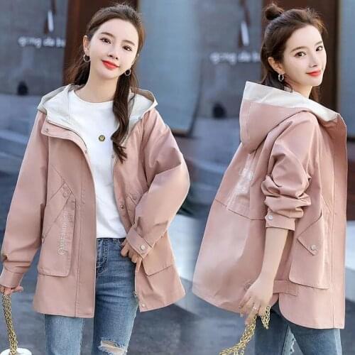 2021 New Women Jacket Autumn Fashion Female Windbreaker Long Sleeve Hooded Basic Coat New Loose Pocket Jackets Casual Outwear