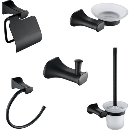 Matte Black Bathroom Hardware Set Towel Hanger Ring Robe Hook Tissue Paper Holder Toilet Brush Soap Dish Bathroom Accessories