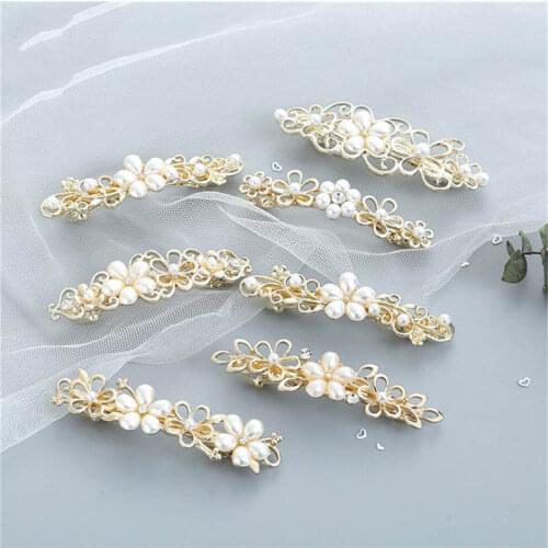 Fashion Woman Hair Accessories hollow Flower Hair Clip Pin Metal Geometric Alloy Hairband pearl Crystal Barrette Girls Holder