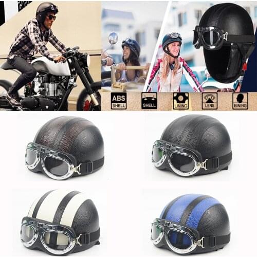 Evomosa Retro Motorcycle Half Helmet Motorbike Open Face With Visor Unisex Off Road Racing Biker Helmet Sunglasses Scarf DOT