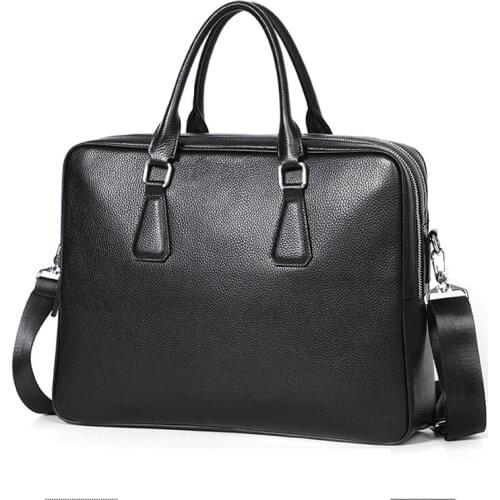 Mens business bags mens Genuine leather Tote Handbags top layer cowhide horizontal large-capacity briefcases mens Laptop bags