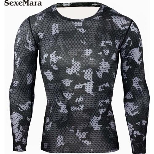 Mens Compression Base Layer Tight Top Shirt Under Skin Long Sleeve Camouflage T-shirt Crossfit Tops Tees
