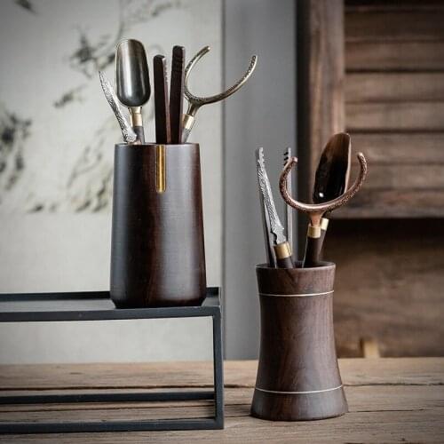 Ebony Tea Ceremony Six Gentlemen Set Ebony Solid Wood Bamboo Kung Fu Tea Set Tea Art Combination Tea Tray Decoration