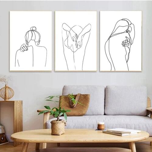 Wall Art Picture Abstract Kiss Line Drawing Poster Black White Minimalist Couple Canvas Print Nordic Modern Decoration Painting