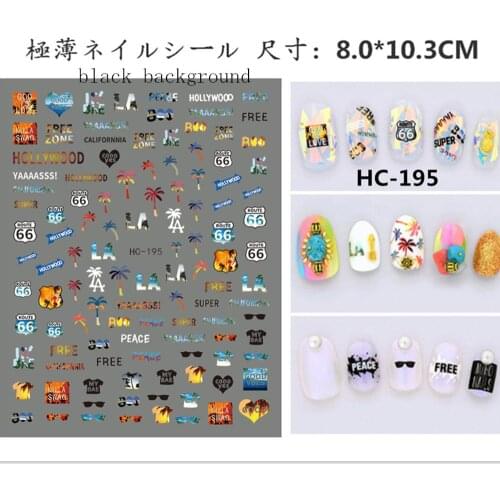Newest HC-195 Californnia free style 3d nail sticker template back glue nail decals DIY decorations for nail art tips