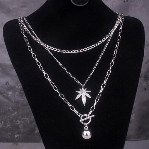 New Chic Leaf Necklace For Women Men with Ball Pendant Unisex Jewelry Alloy Chain Three Layered 50CM 60CM 70CM di005