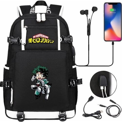 New Cute Anime My Hero Academia USB Boy Girl Book School Bags Large Capacity Teenagers Schoolbags Women Men Travel Backpack