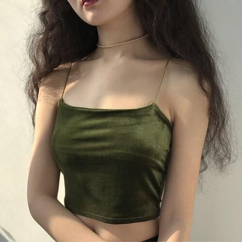 Sexy Flat Necked Slim Belt Short High Waist Open Navel Velvet Suspender Vest for Women