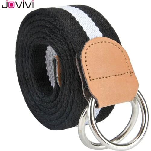 Jovivi Fashion Pants Belt Men Women Double D-Ring Canvas Web Belt Casual Stripe or Solid Pattern Unisex Belts 3 Colors Optional