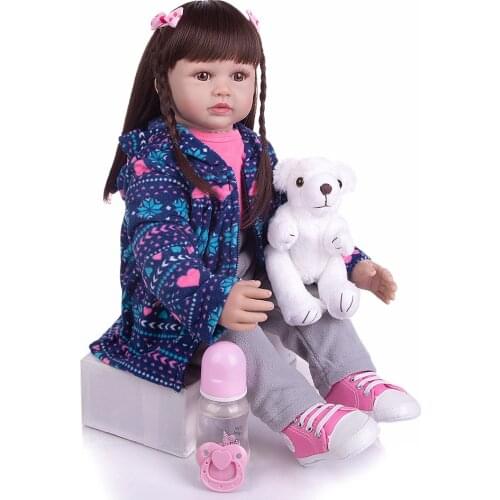 KEIUMI 60cm Lifelike 24'' Soft Silicone Reborn Baby Doll Menina Long Hair Kids Playmate Cloth Body For Birthday Surprise gift