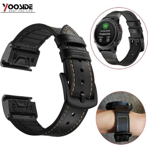 Fenix 6X Wristband Quick Fit 26mm/22mm Genuine Leather Hybrid Silicone Watch Band Strap for Garmin Fenix 5 Plus/Fenix 5X/3/3 HR