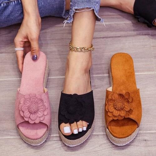 Womens Shoes Hemp Rope Weav Slippers Fashion Mid Heel Flowers Women Flip Flop Summer Beach Platform Slides Sandals Peep Toe