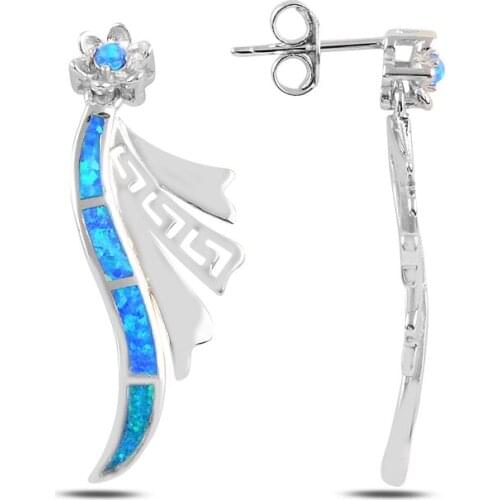 Silverlina Sterling Silver Opal Gemstone Dangle Studded Earrings