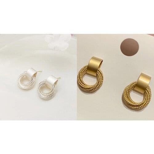 Temperament simple joker earring matte metal circle tassel ear stud ball party earring accessories