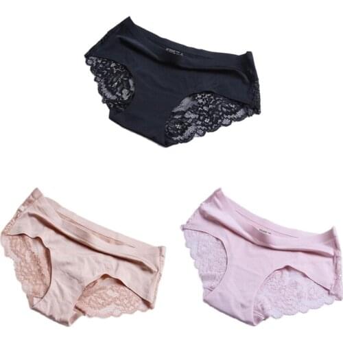3 pcs/lot new fashion luxury pearlescent cloth lace stitching sexy women underwear breathable seamless ladies panties briefs