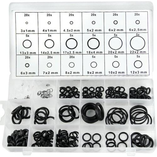AC9000 225pcs Black Rubber O Ring Assortment Washer Gasket Sealing Seals Watertightness O-Ring Kit 18 Sizes with Plastic Box