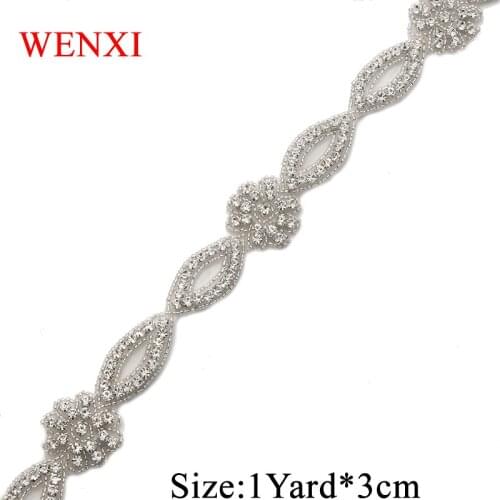 WENXI 5Yards Bride Gown Clear Sliver Crystal Rhinestones Applique Accessory Trim For Wedding Dress Waistband WX860