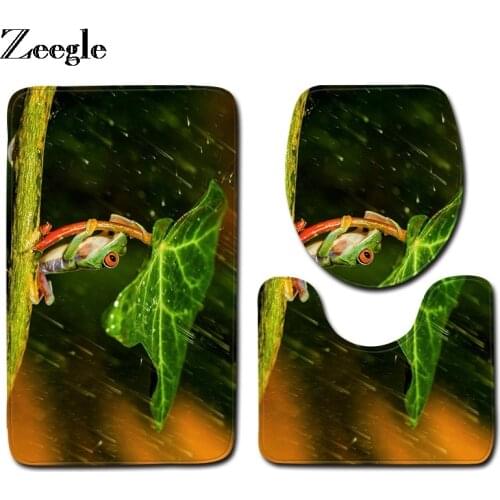Zeegle Frog Pattern Bath Mat Non-Slip Toilet Carpet Bathroom Mat Flannel Toilet Mat For Three Sets Of Bath Mat Toilet Decor