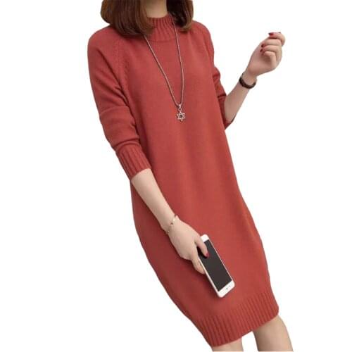 Autumn winter mid-length knitting Sweaters womens round neck loose pullover sweater dress women warm base shirt sweaters women
