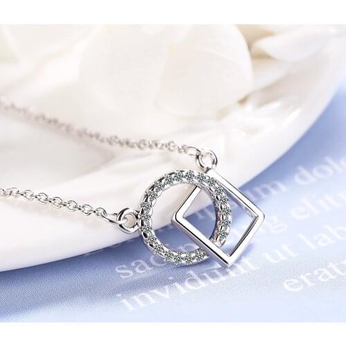 S925 Silver Round Crystal and Square Two Pendants Chocker Vintage Necklace For Women Crystal Wedding Jewelry Gift Best Seller