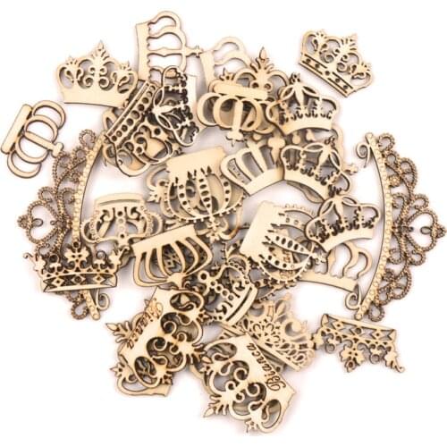10Pcs Crown natural Wooden Scrapbooking Craft for Embellishments Handmade Diy handicraft Decor 35-80mm