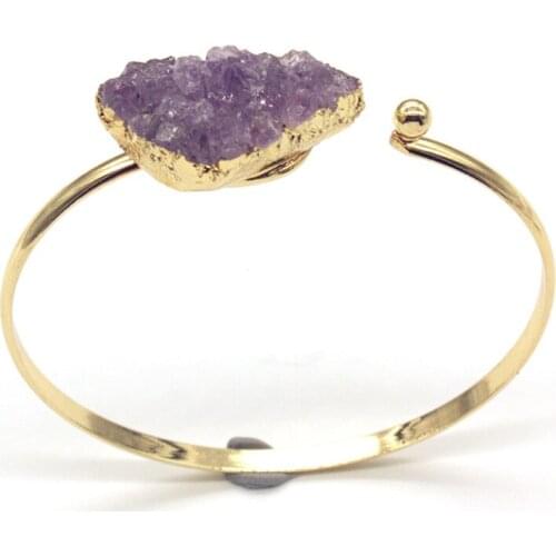 100-Unique 1 Pcs Light Yellow Gold Color Irregular Shape Natural Purple Amethysts Bangle Personalized Jewelry