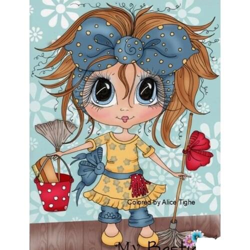 10x8 Little girl sweeping the floor Transparent Clear Stamps Silicone Seals for DIY scrapbooking photo album Card Making