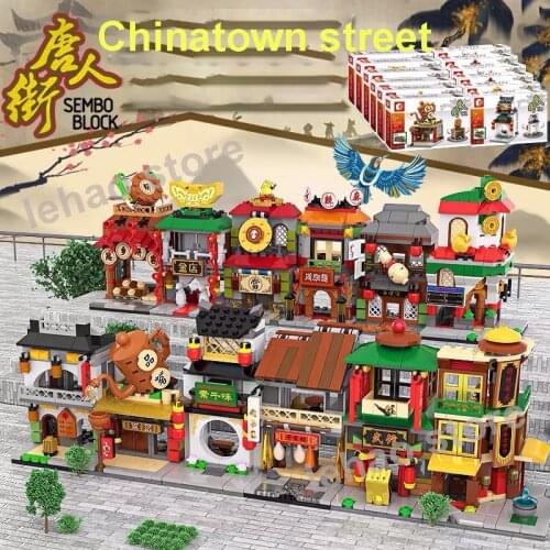 130pcs+ Chinese Style Building Chinatown Street View Model Building Block House Kungfu Hall Mini Toys For Child Study China Buil