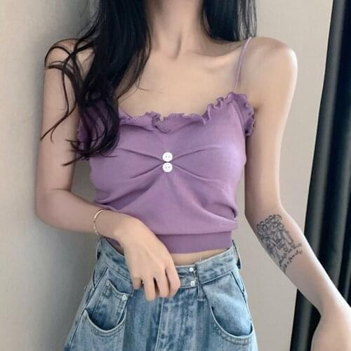 2020 Summer Korean Lace Knit Sling Small Vest Slim Cute Thin Sleeveless Short Sleeve Women