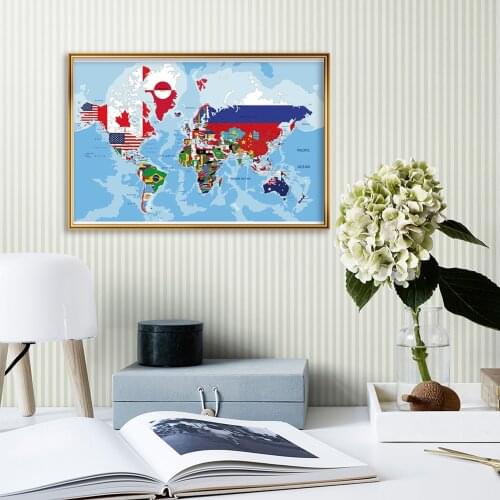 45*30cm Map of The World Decorative Spray Canvas Painting Wall Art Poster School Supplies Living Room Home Decor