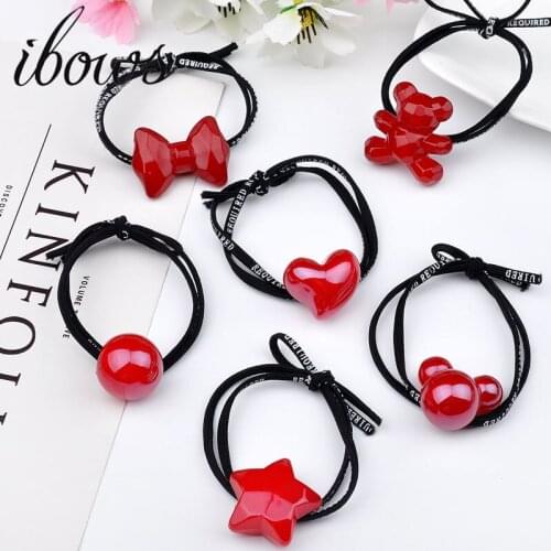 6 Pcs/Lot Women Hairband With Elastics Resin Cartoon Bowknot Hair Rope for Ladies Valentines Day Hair Holder Hair Accessories