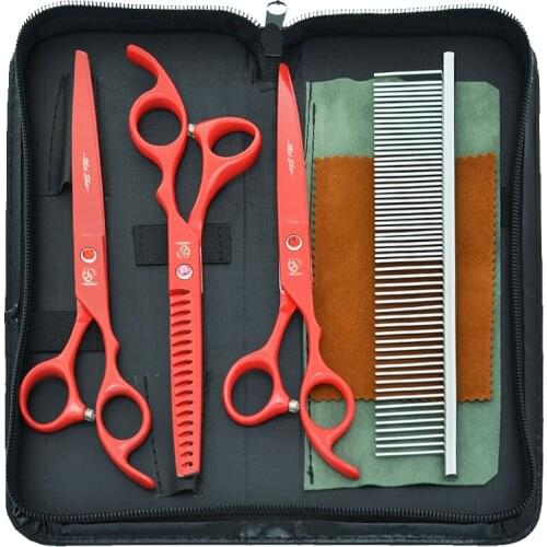 7" Professional Cat Pet Grooming Scissors Kit with Forceps Japan 440C Dog Hair Cutting Clipper Fish Bone Thinning Shears B0030A