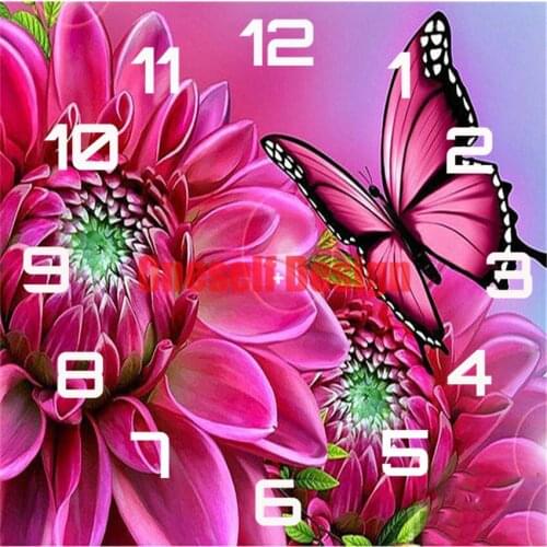 Diy diamond painting cross stitch flower with clock diamond embroidery full flower diamond mosaic sale decoration home diy frame