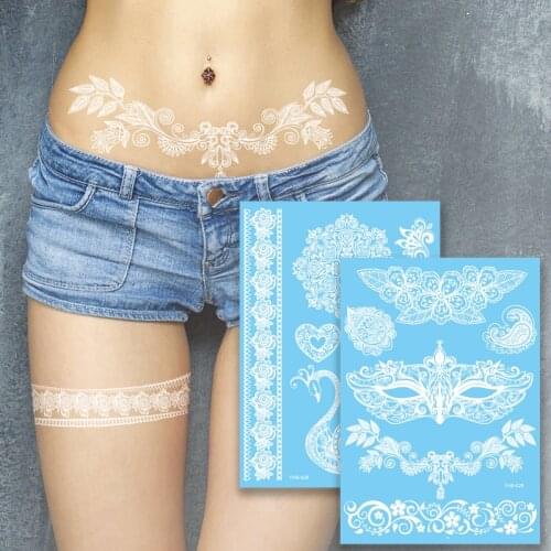 White Lace Henna Flash Tattoo Butterfly Fake Temporary Tatoo Sticker mask Body Art Beauty Stickers arm hand face tatoo wedding