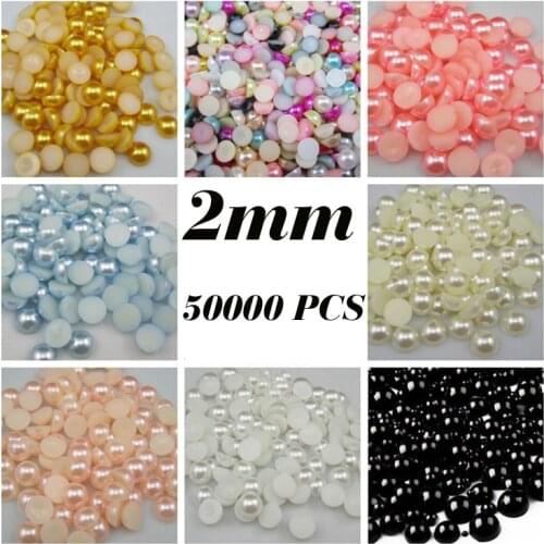 Free Shipping Wholesale 50000Pcs White/Ivory 2mm Craft ABS Resin Flat back Half Round imitaton pearl in Scrapbook Beads