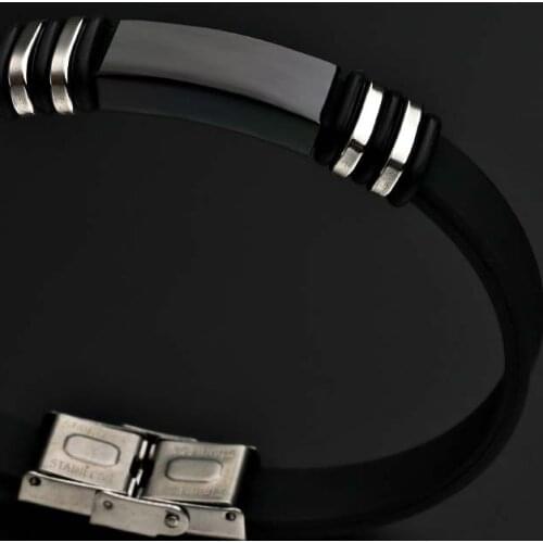 Black Fashion Anime Bracelet For Men Leather Bracelet Stainless steel Rubber Bracelets Jewelry Couple New Year Gift Wholesale