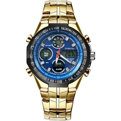 Duantai Steel Belt Multifunctional Double Movement Mens Watch Electronic Watch Sports Watch Waterproof Luminous Quartz Watch