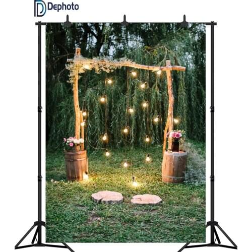 DePhoto Garland Gate Lights outdoor Wedding Scene Photography Backgrounds Customized Photographic Backdrops For Photo Studio