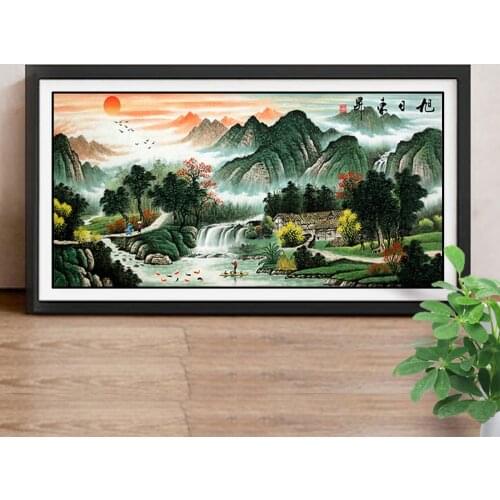 Paint With Diamonds Scenery 5D DIY Diamond Painting Chinese Landscape Picture Of Rhinestone Decor Home Sunrise