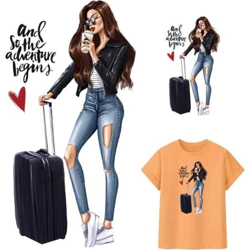 Beautiful Girl Patches On Clothes DIY Washable T-Shirts Heat Transfer Thermal Stickers Fashion Iron-On Transfers For Clothing