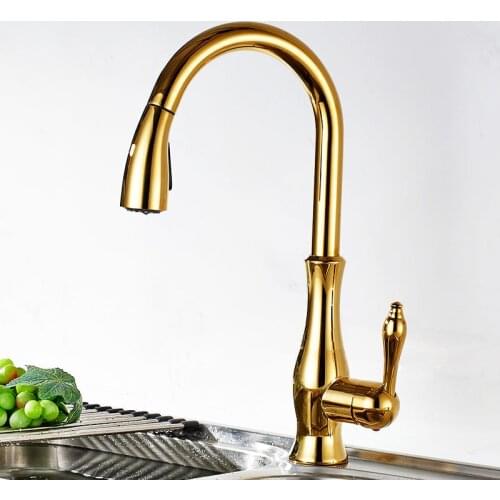 Kitchen Sink Faucets Gold/Nickel/Black Oil/Chrome Brass Pull Out Kitchen Mixer Tap Single Handle Hot and Cold Kitchen Crane Taps