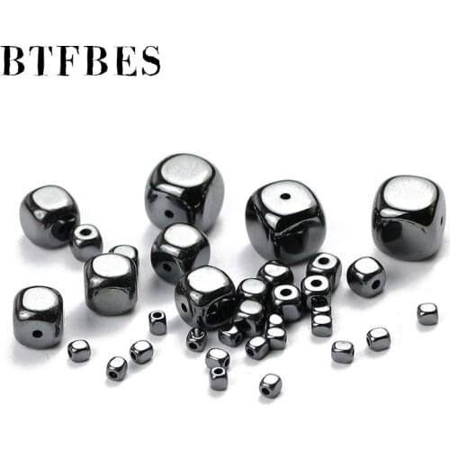 BTFBES 2/4/6/8mm Square Beads Geometry shape Black Hematite Ore Stone Loose Spacer Beads for Jewelry Earring Bracelet Making DIY