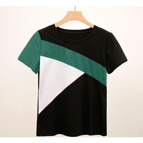 Summer womens T-shirt fashion Patchwork cotton T-shirt top Ladies tees casual korea style female tops