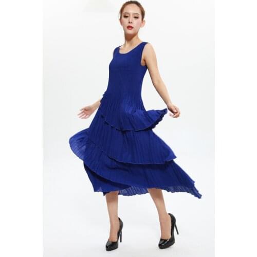 HOT SELLING Fold miyake irregular round collar sleeveless vest dress IN STOCK