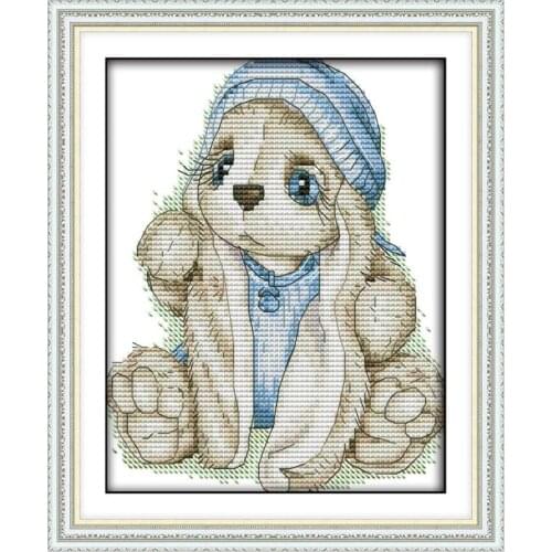 Joy Sunday Best Seller A Rabbit In A Blue Hat Creative Needlework 11&14CT Printed Unprinted Water Soluble Cloth Cross Stitch Kit