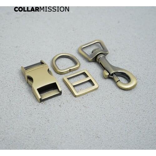 Metal buckle+Tri-Glid+D ring+metal dog clasp/set) retailing copper 15mm for DIY dog collar set harness good quality DIY parts