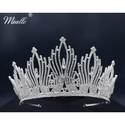 Miallo Wedding Crown Rhinestone Silver Color Tiaras and Crowns Hair Jewelry Bridal Hair Accessories for Women Party Headpiece