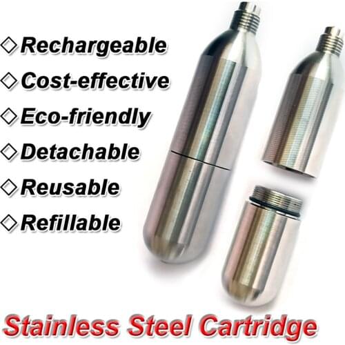 High Quality Stainless Steel Airsoft Refillable 12g 16g Threaded Rechargeable Co2 Cartridge Tank Capsule Portable for Co2 Gun