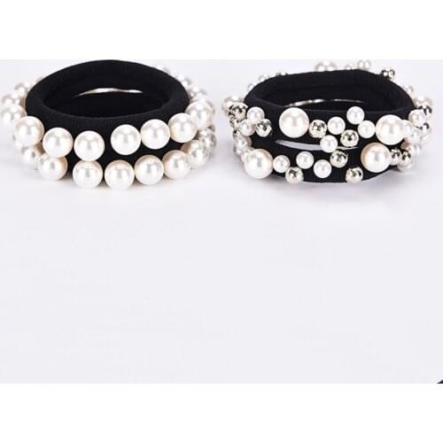 Fashion Girl Elastic Hair Band Pearl Black Hair Rope Elegance Women Hair Accessories Rubber Band Ponytail Headwear